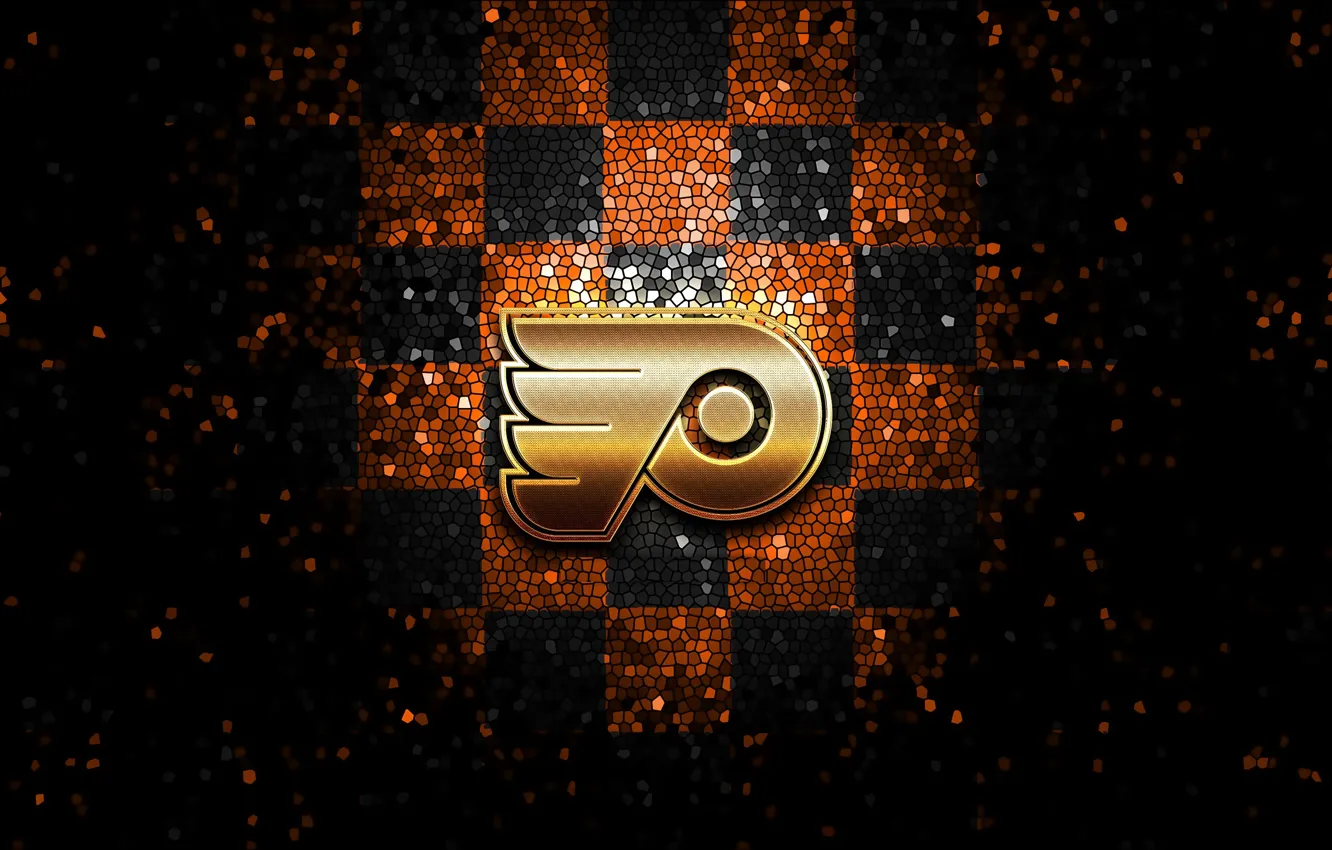 Фото обои wallpaper, sport, logo, NHL, hockey, glitter, checkered, Philadelphia Flyers