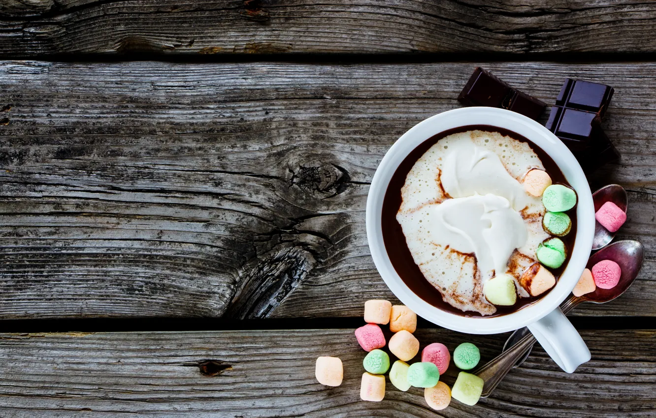 Фото обои hot, cup, chocolate, marshmallow