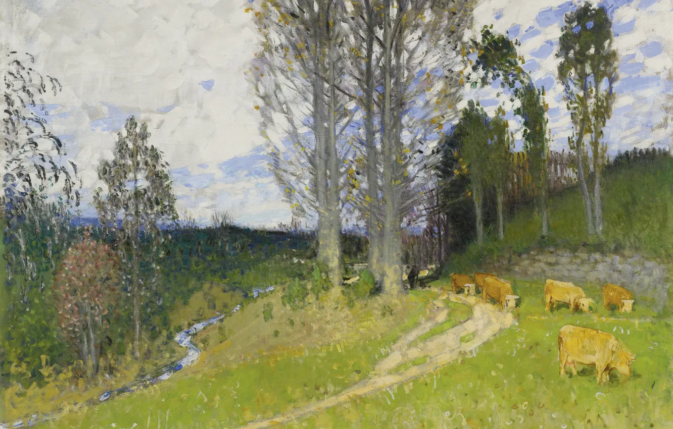 Фото обои пейзаж, картина, Пьер Эжен Монтезин, Pierre-Eugene Montezin, Pasture`s Slop, живонтные