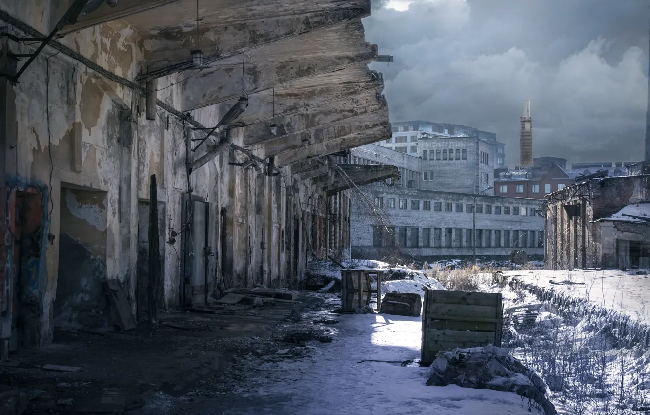 Фото обои здание, Санкт-Петербург, заброшенность, Sanctum, промышленный индустриальный пейзаж