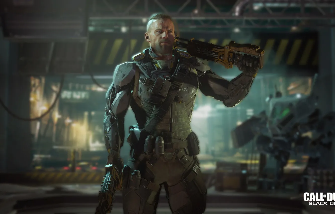 Фото обои робот, пушки, мехи, Call of Duty: Black Ops 3, герой солдат