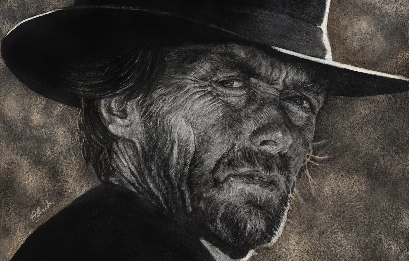 Фото обои лицо, рисунок, шляпа, Clint Eastwood, Клинт Иствуд