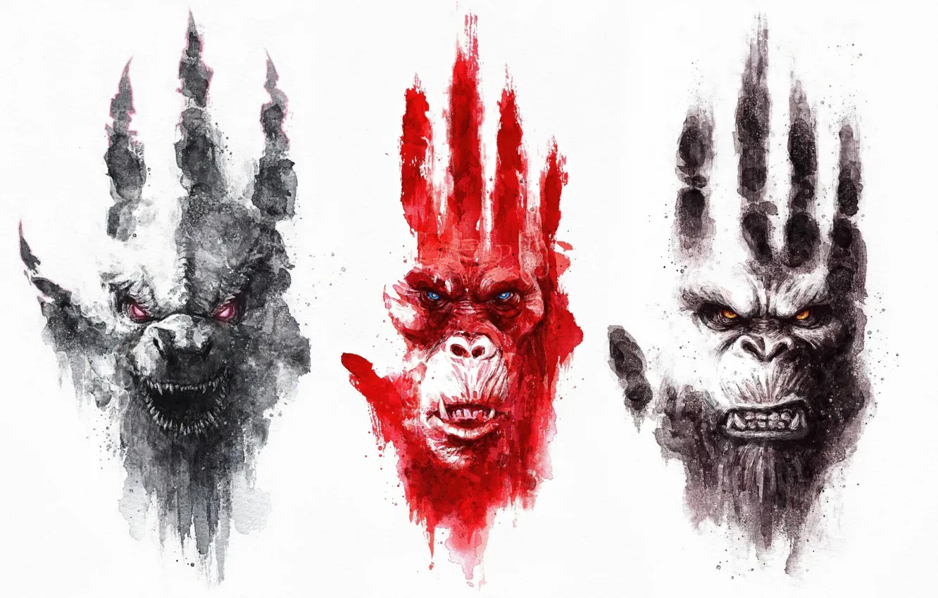 Фото обои Movies, White, Godzilla, Kong, Poster, 2024 Movies, Skar King, Godzilla X Kong The New Empire