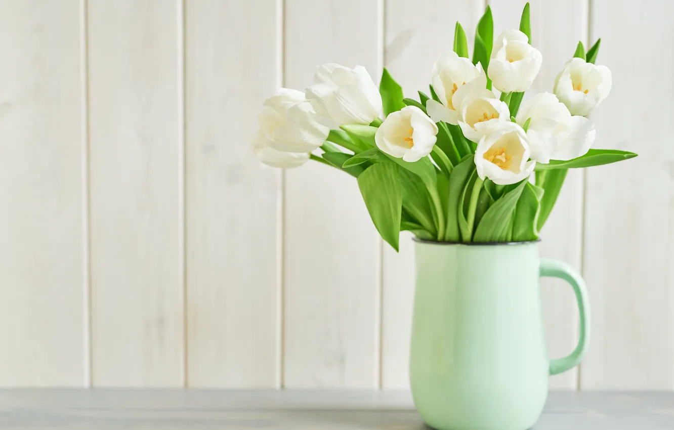 Фото обои букет, тюльпаны, ваза, кувшин, белые, Yarovoy Aleksandr