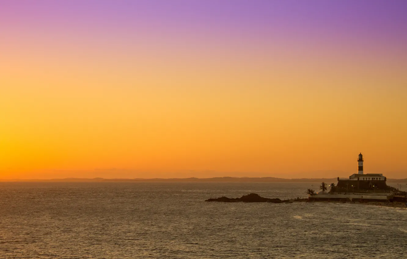 Фото обои море, закат, маяк, вечер, Бразилия, sea, sunset, evening