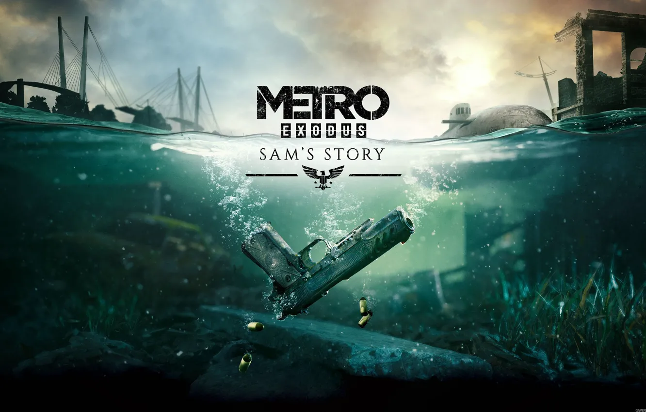Фото обои вода, мост, пистолет, Metro Exodus