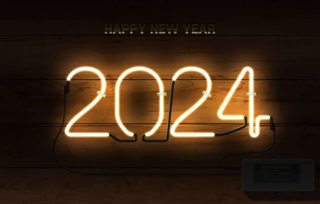 Фото обои new year, neon, happy new year, neon sign, 2024year, 2024 year