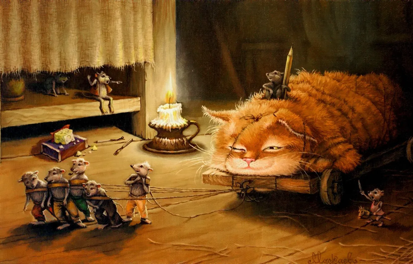 Фото обои кот, рисунок, сказка, арт, детская, Сказочки кота Кузьмы, Александр Маскаев