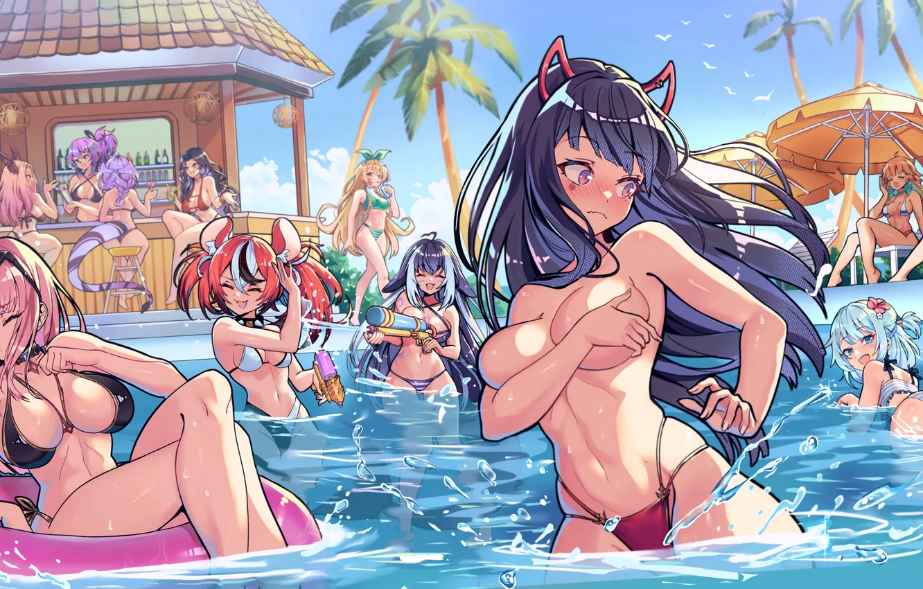 Фото обои Bikini, Sexy girls, Hololive, Gawr Gura, mori calliope, Vtuber, shylily, hakos baelz