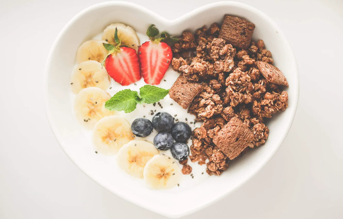 Фото обои ягоды, завтрак, черника, бананы, sweet, fruits, breakfast, йогурт