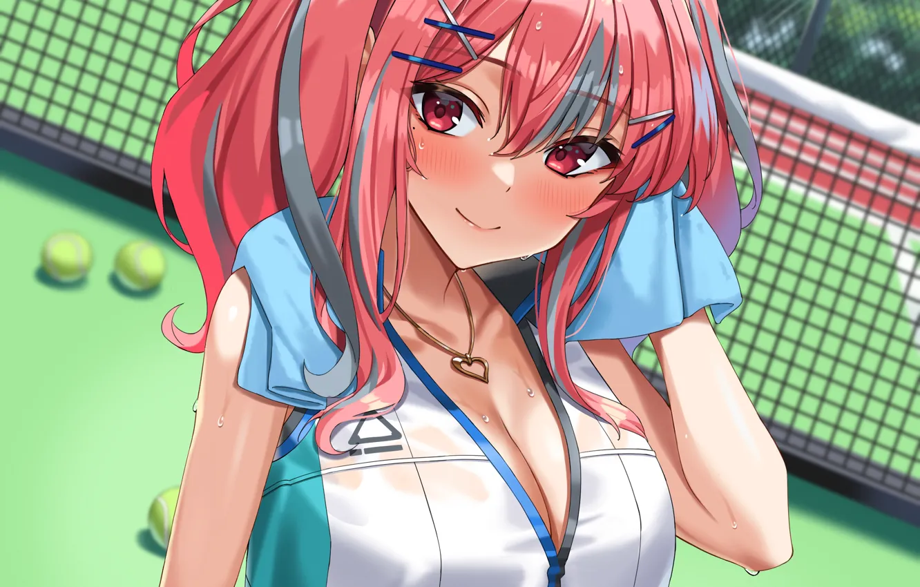 Фото обои girl, sexy, wet, cleavage, pink hair, long hair, boobs, anime
