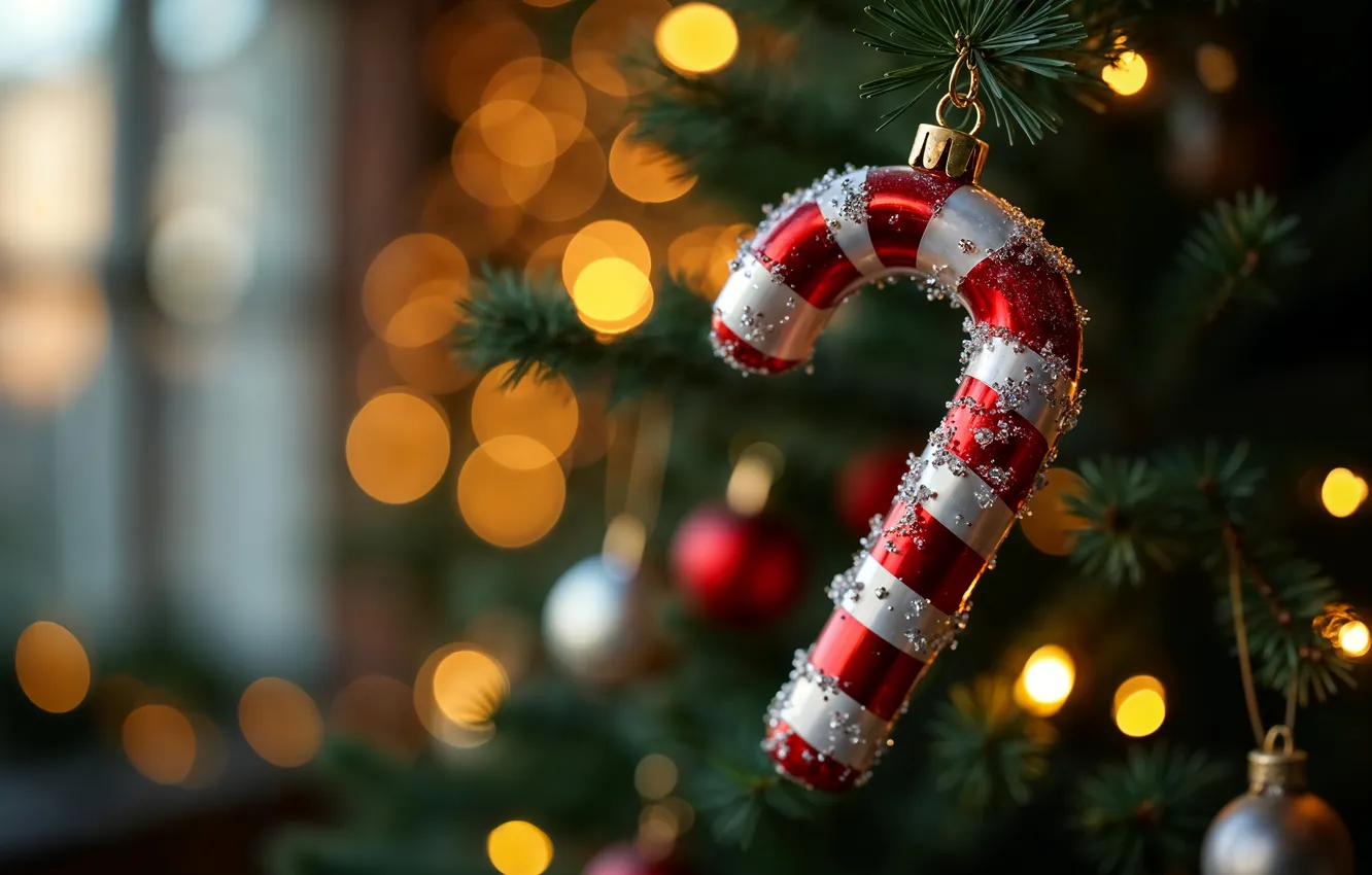 Фото обои украшения, игрушка, елка, Рождество, Новый год, Christmas, tree, bokeh