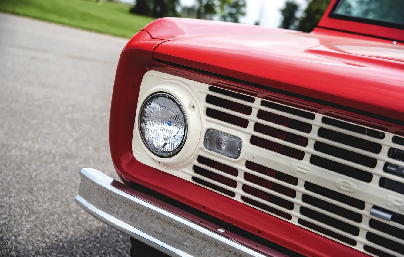Фото обои красный, Roadster, Ford, фара, 1966, Bronco, прорези