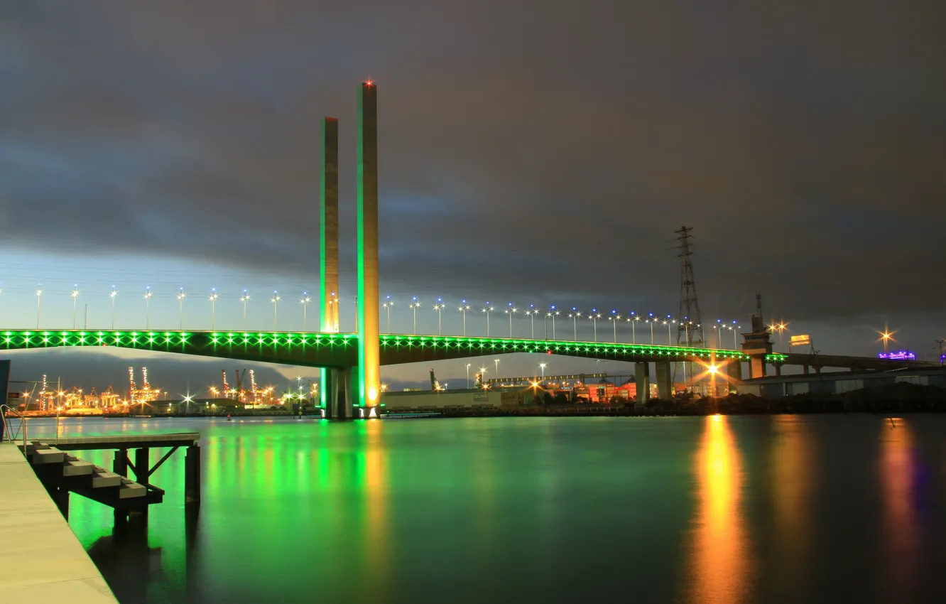 Фото обои мост, огни, Австралия, опора, Мельбурн