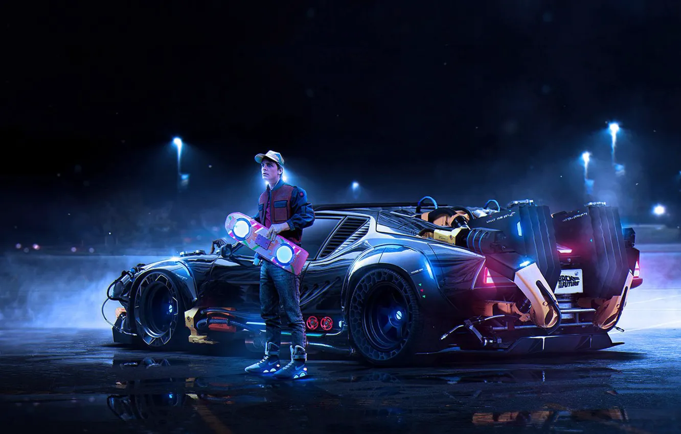 Фото обои car, art, назад в будущее, Back to the Future, Marty McFly