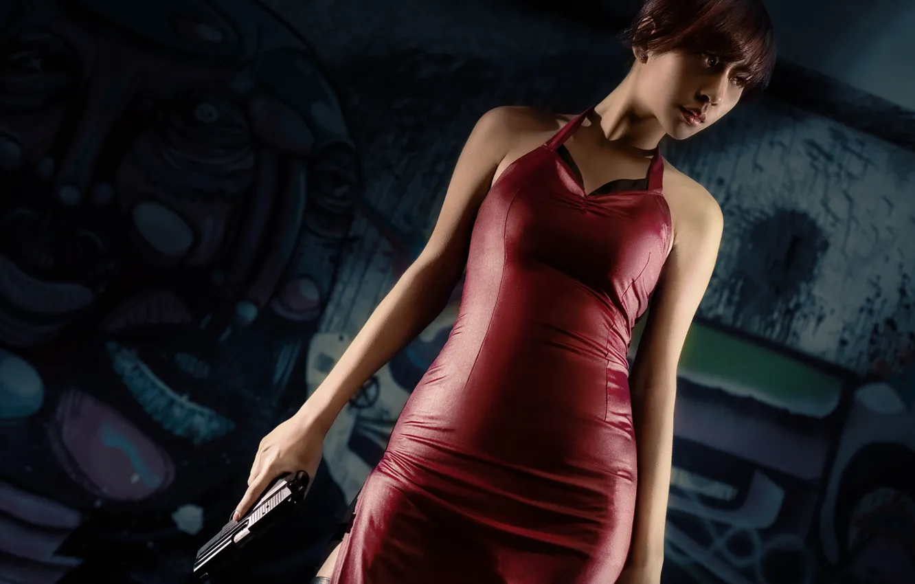 Фото обои девушка, пистолет, платье, Resident Evil