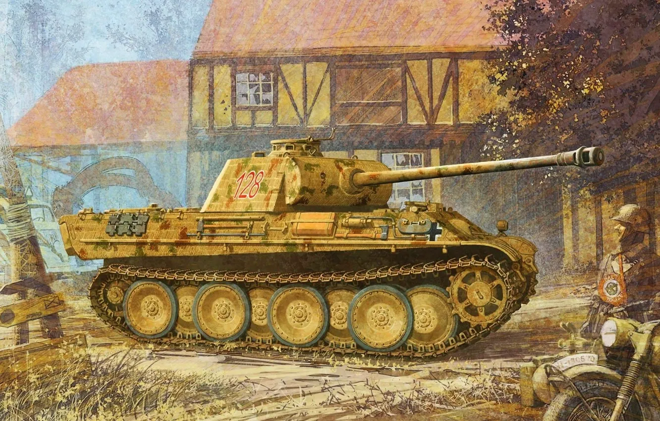 Фото обои рисунок, пантера, вторая мировая, немцы, вермахт, средний танк, Sd.Kfz. 171, Panther