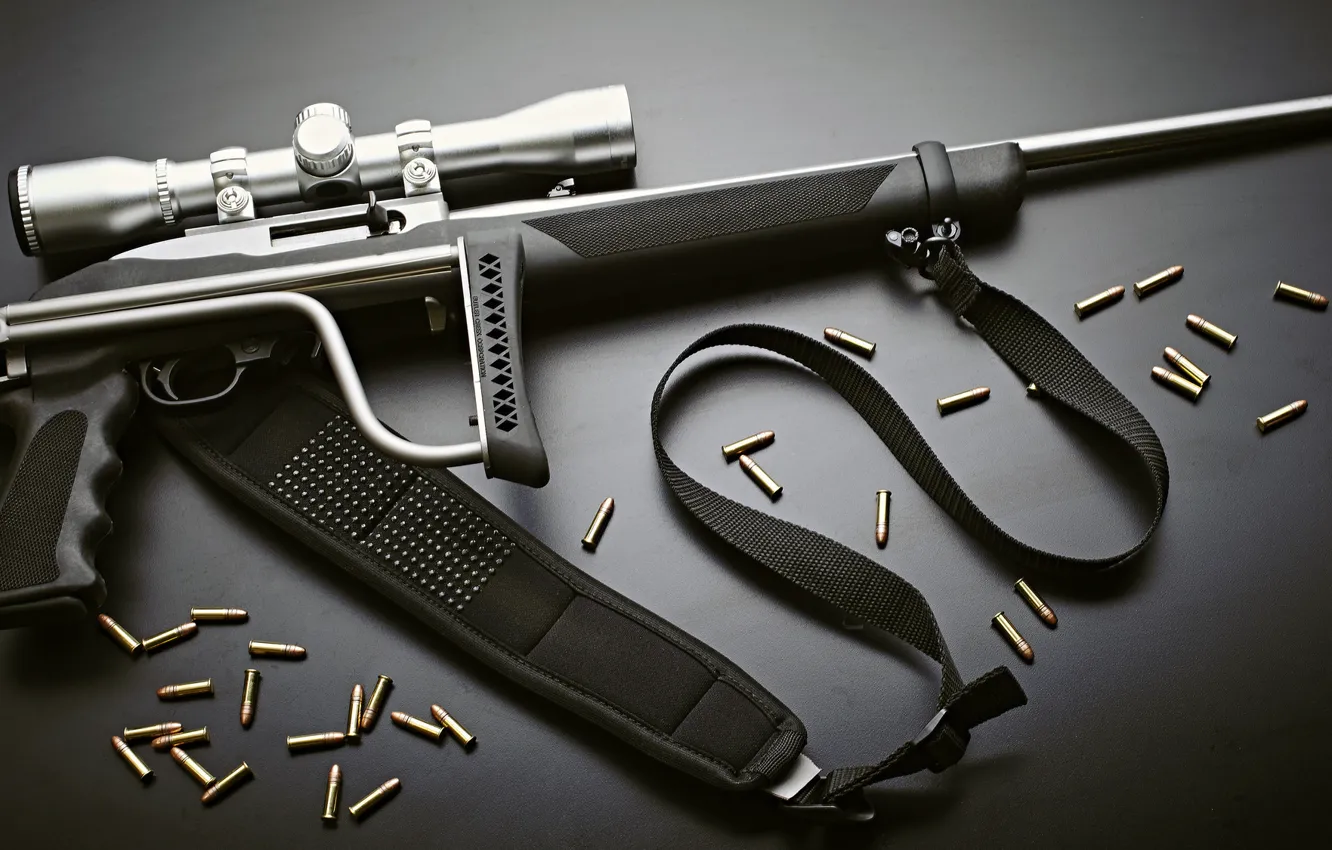 Фото обои оружие, фон, оптика, пули, винтовка, приклад, складной, полуавтоматическая