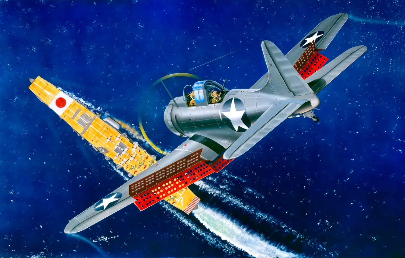 Фото обои авианосец, пикирование, WWII, US NAVY, ВМС Императорской Японии, SBD Dauntless