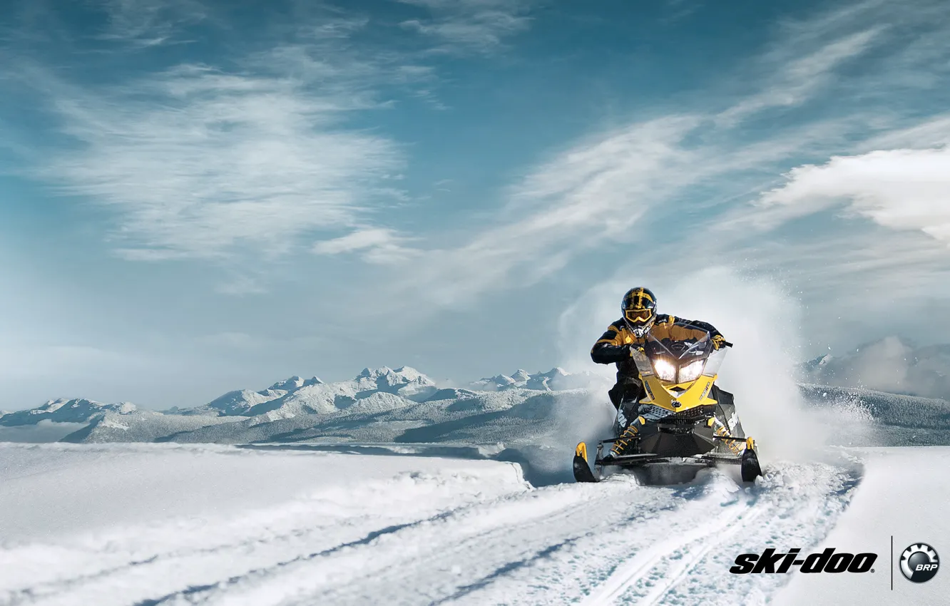 Фото обои снег, жёлтый, спорт, sport, snow, снегоход, snowmobile, ski-doo