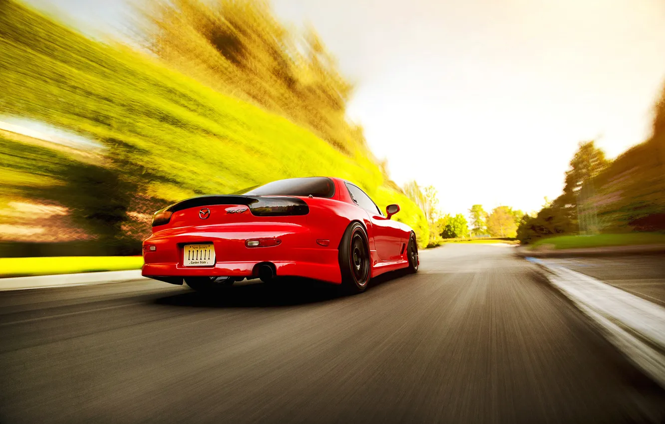 Фото обои скорость, размытость, red, Mazda, блик, красная, мазда, RX-7