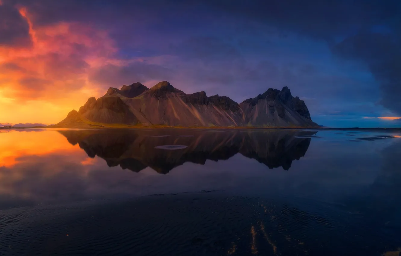 Фото обои облака, свет, горы, отражение, Исландия