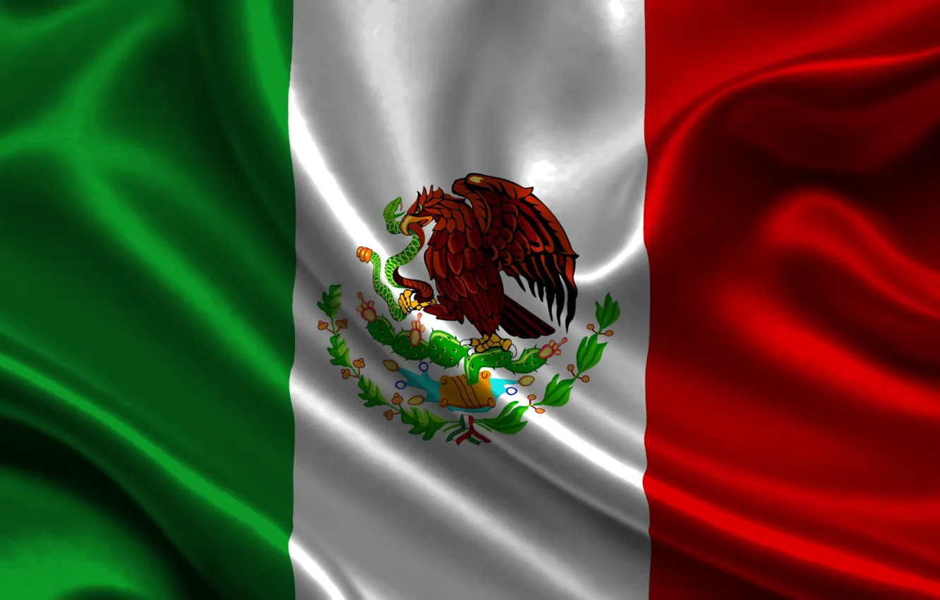 Фото обои Красный, Белый, Мексика, Флаг, Герб, Текстура, Зелёный, Mexico