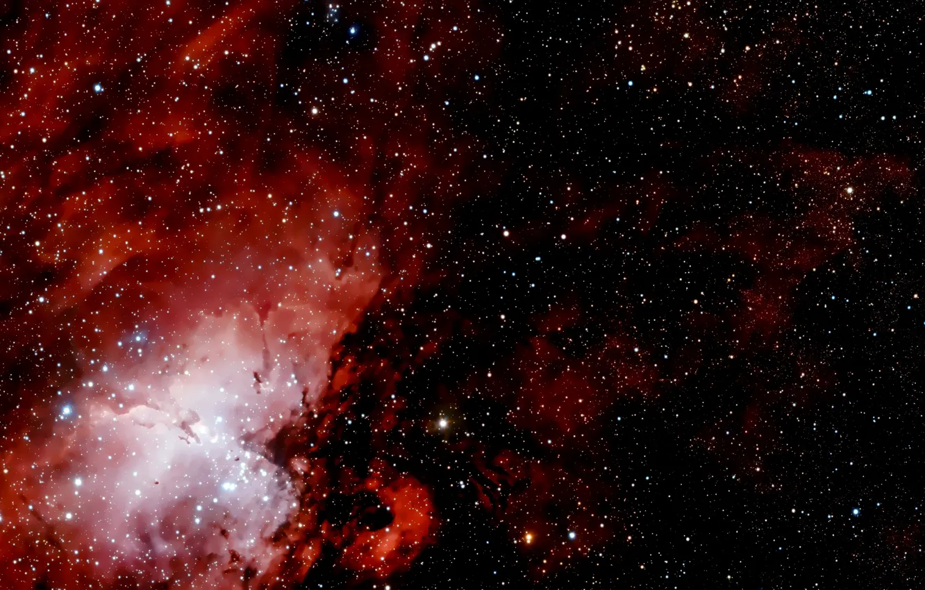 Фото обои Stars, Nebula, Messier 17, Wide Field View, Messier 16, Constellation of Serpens Cauda, Protostars, Field …