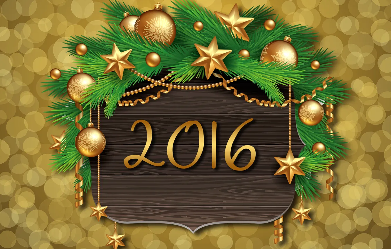 Фото обои украшения, шары, елка, Новый Год, Рождество, golden, balls, New Year
