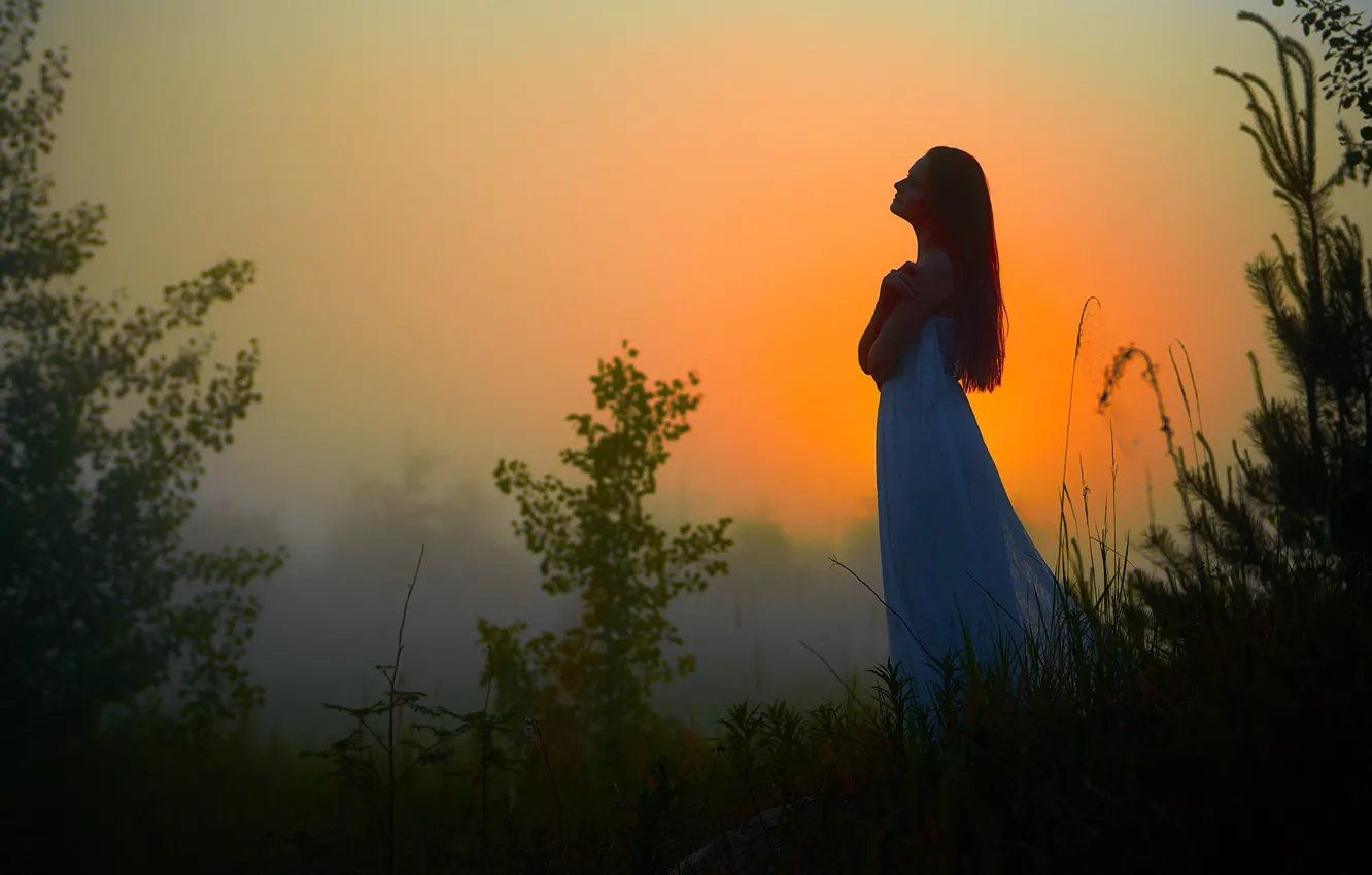 Фото обои девушка, природа, рассвет, утро, Дмитрий Можаров