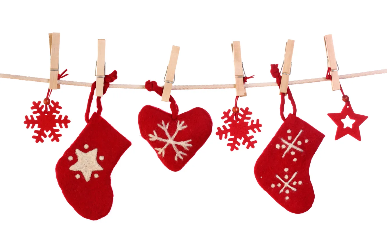 Фото обои снежинки, сердце, Новый Год, Рождество, носки, Christmas, decoration, Merry