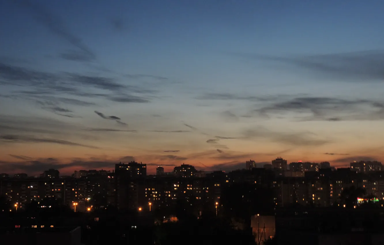 Фото обои закат, город, темнота, Облака