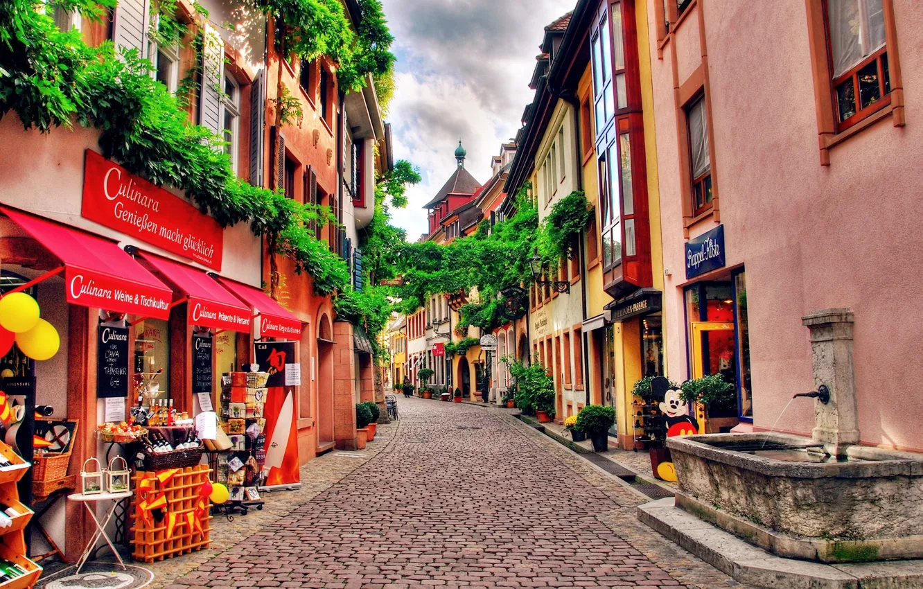 Фото обои улица, HDR, Швейцария, Switzerland, магазин, Houses