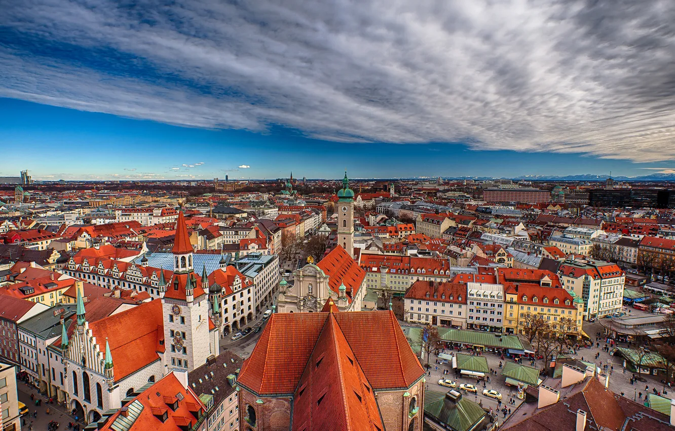 Фото обои здания, Германия, Мюнхен, крыши, Бавария, панорама, Germany, Munich