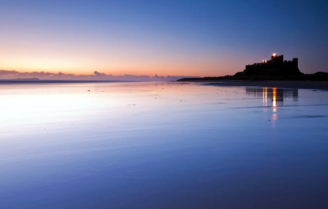 Фото обои пейзаж, ночь, озеро, замок