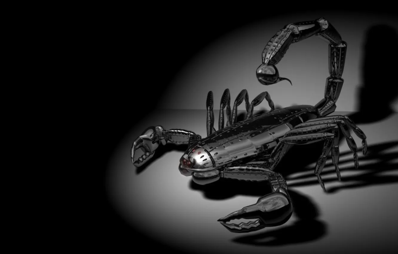 Фото обои тень, Скорпион, черный фон, киборг, жало, ядовитый, механический