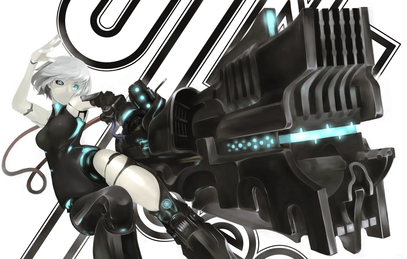 Фото обои девушка, пистолет, оружие, робот, аниме, арт, провод, yunar