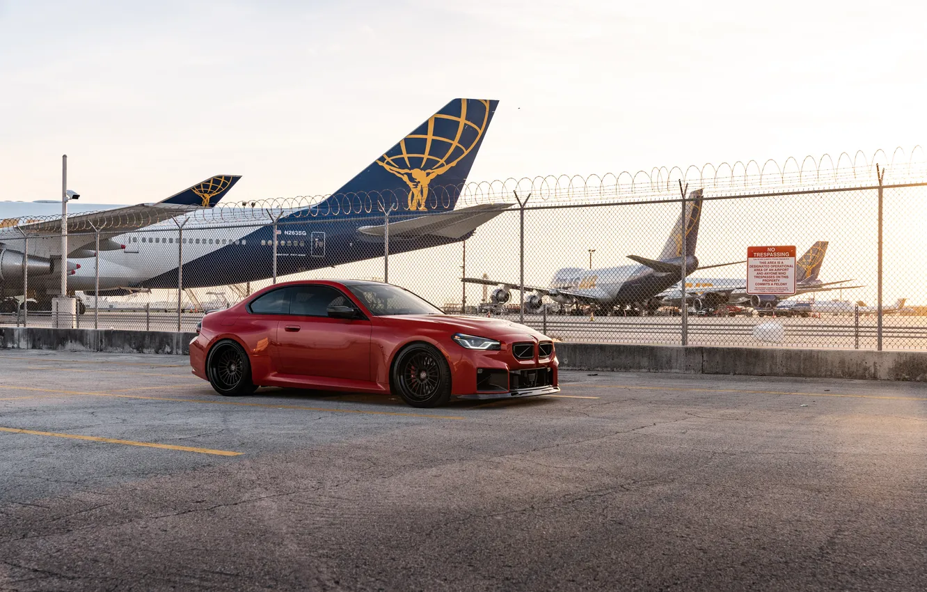 Фото обои BMW, Red, Side, Airport, BMW M2