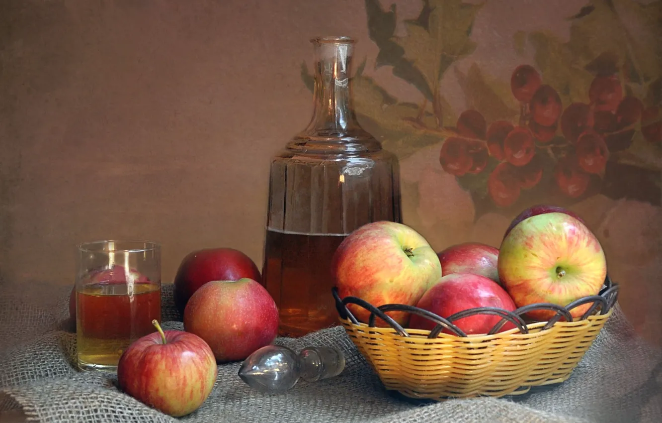 Фото обои яблоки, сок, натюрморт, графин, Still Life