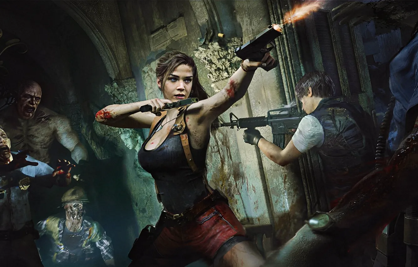 Фото обои game, Resident Evil, video game, console, Play Station, Leon Kennedy, Jill Vale