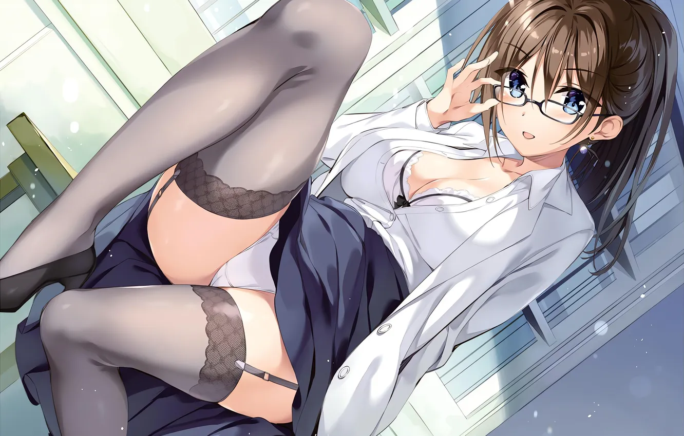Фото обои girl, sexy, lingerie, pantsu, bra, cleavage, panties, thighhighs