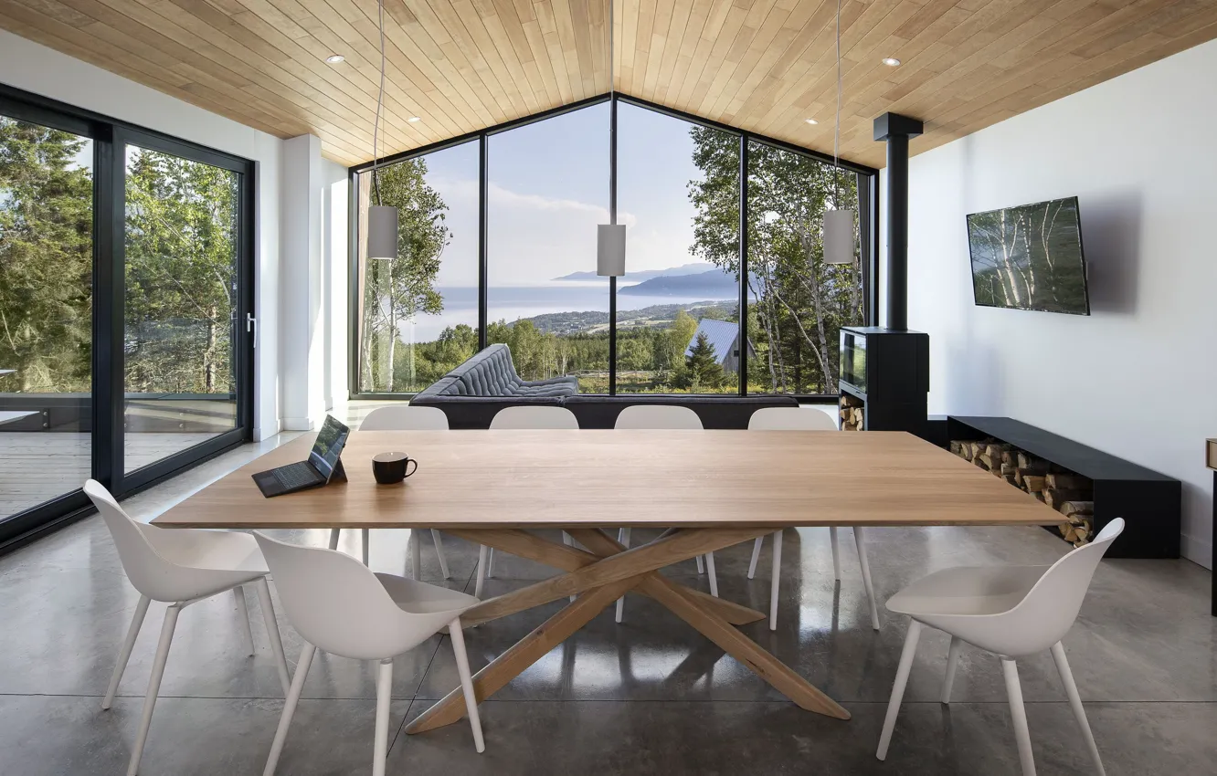 Фото обои дизайн, стиль, интерьер, Канада, Монреаль, камин, терраса, гостиная