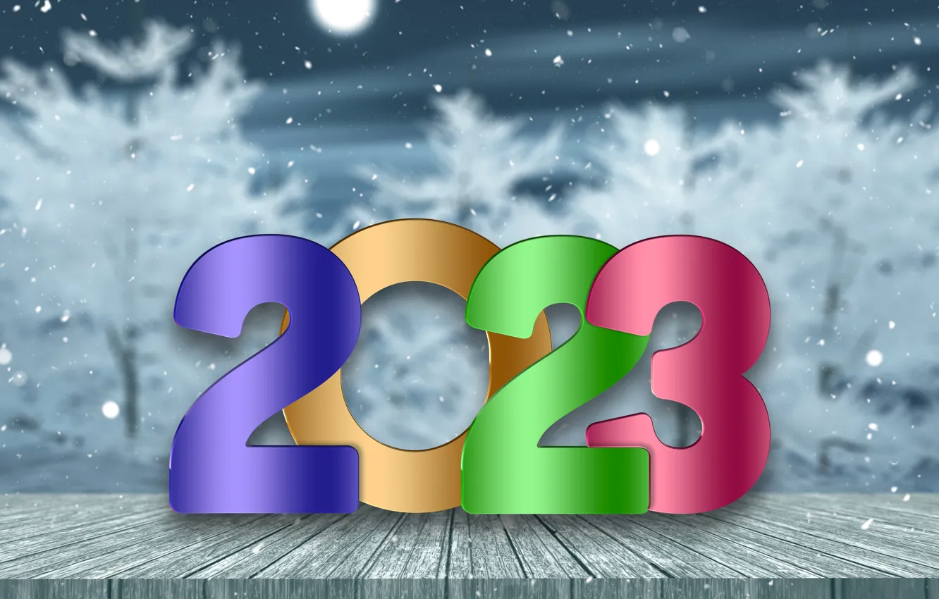 Фото обои Новый Год, цифры, happy, winter, snow, New Year, design by Marika, 2023