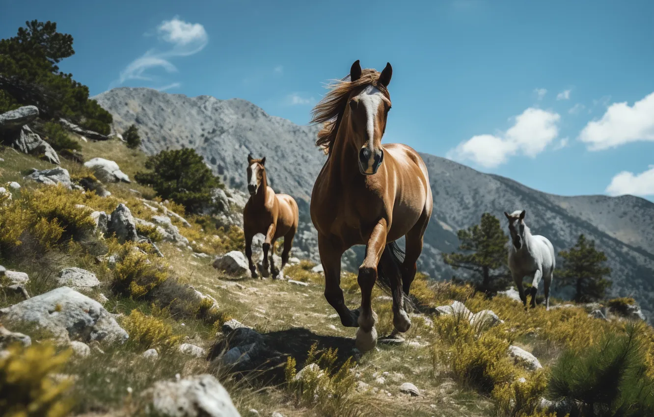 Фото обои horses, picture, ai generated