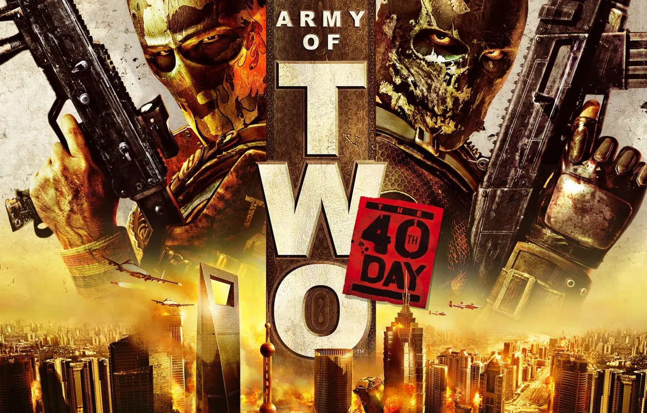 Фото обои город, оружие, самолеты, солдаты, army of two, video game, the 40th day