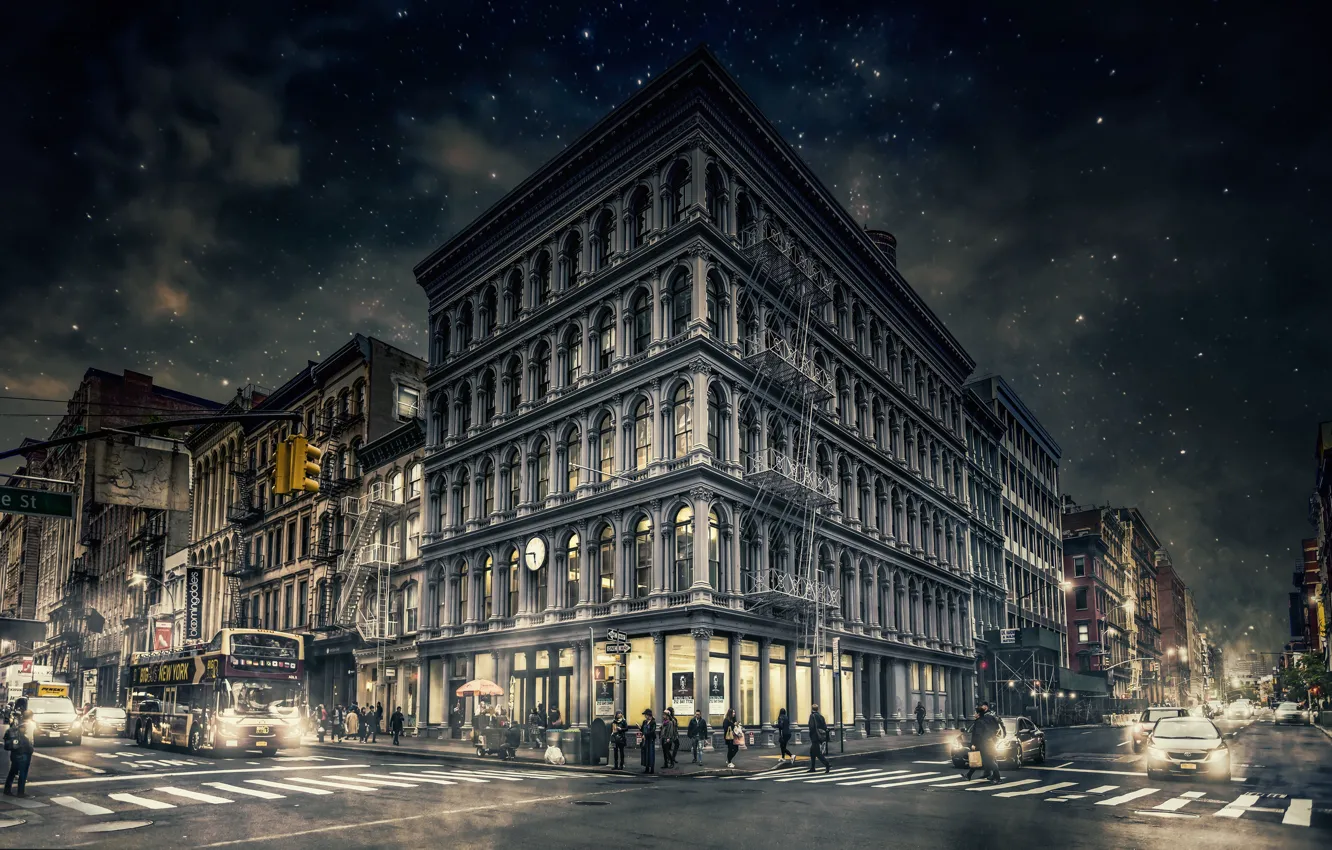 Фото обои ночь, New York, Manhattan, Gotham