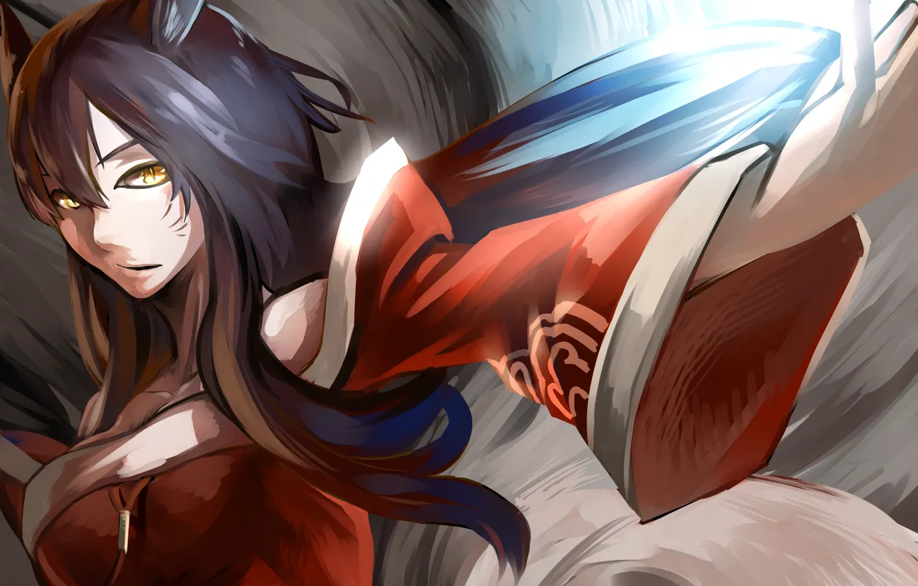 Фото обои девушка, арт, League of Legends, LoL, Ahri, LittleEarGa