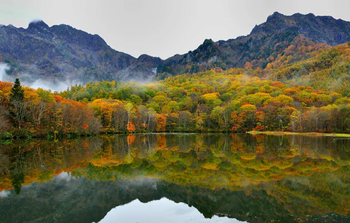 Фото обои осень, Япония, озеро Кагамике