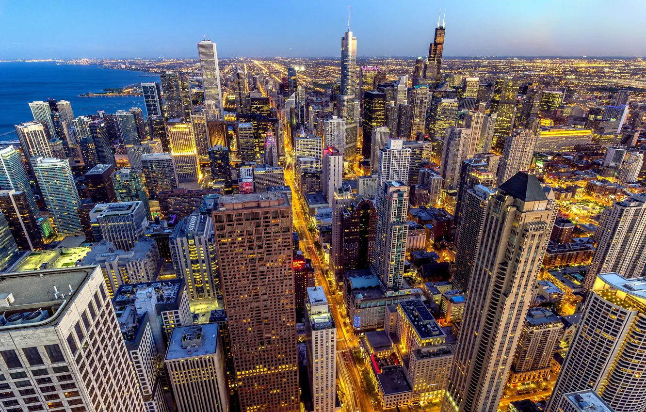 Фото обои обои, Чикаго, wallpaper, USA, США, Chicago, panorama