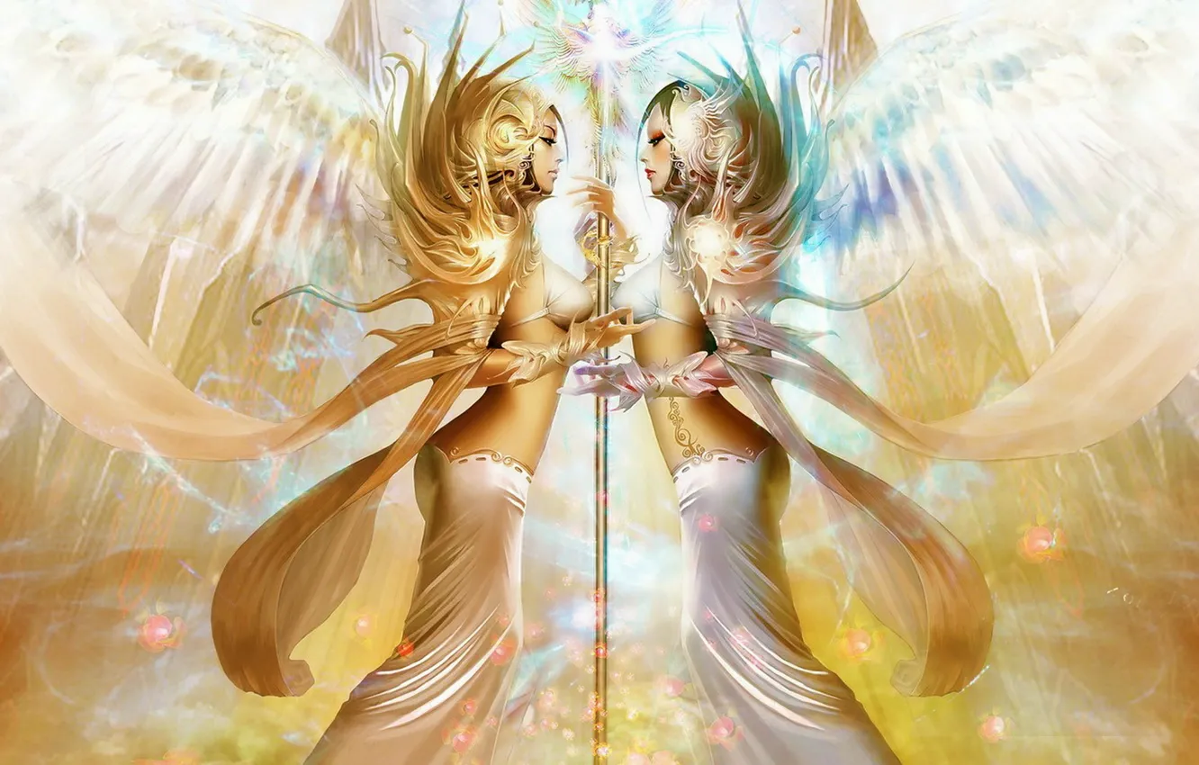 Фото обои light, fantasy, angel, women